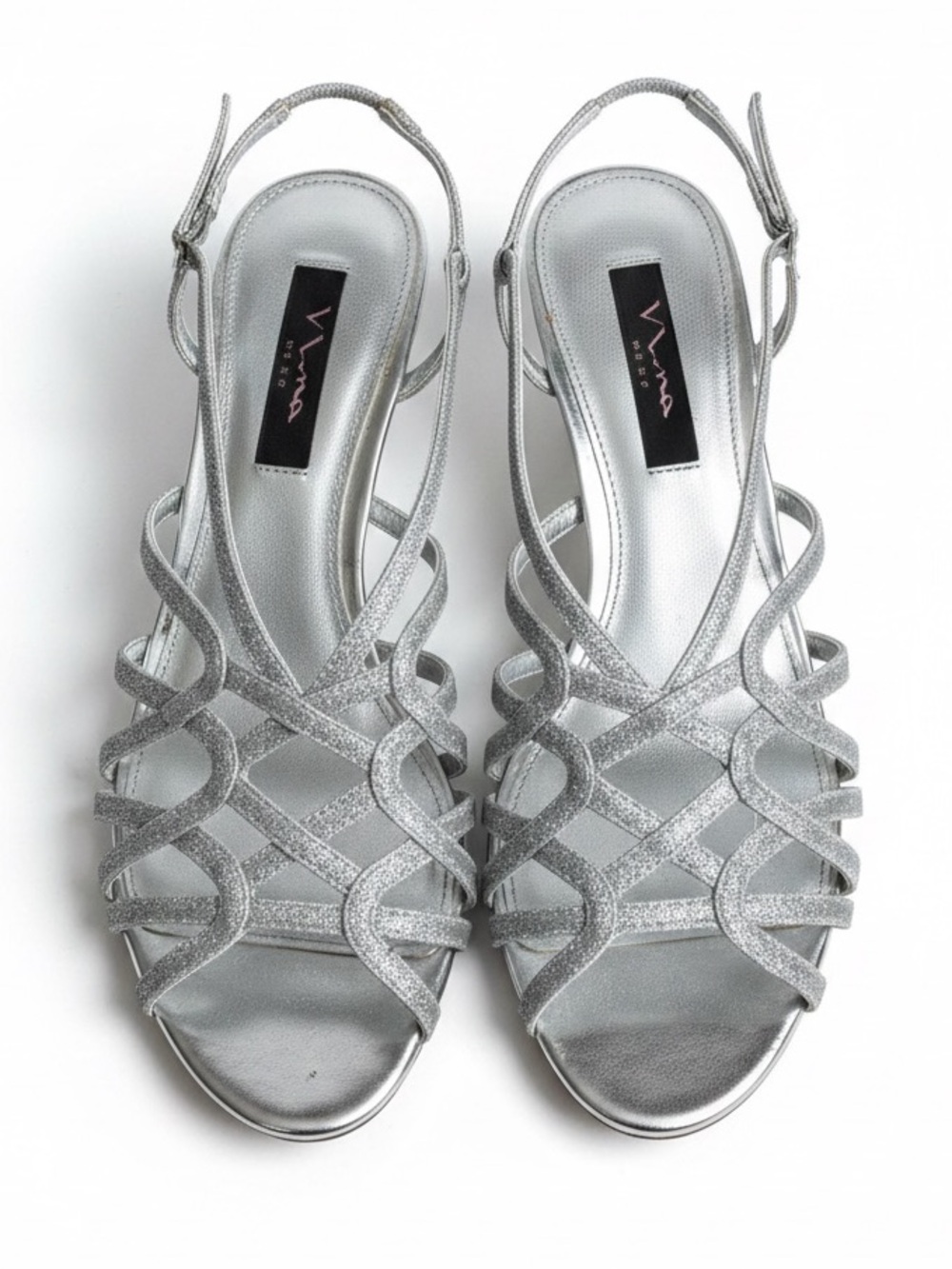 Nina Glitter Strappy Wedge Sandals Silver Formal Evening Shoes 9
